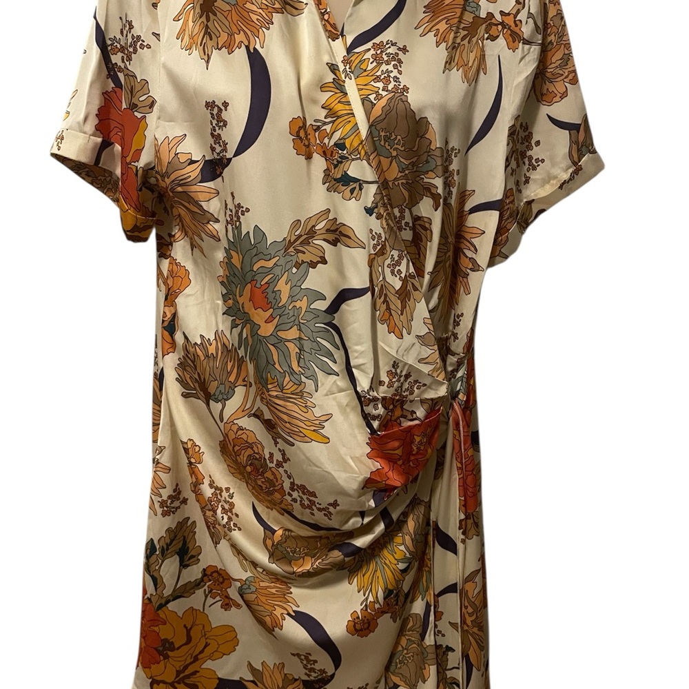 Elegant Floral Midi Dress in Cream and Orange